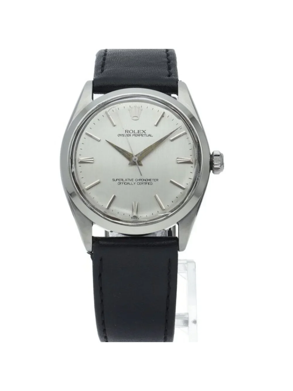 Rolex Oyster Perpetual Watch Antique SS Leather Silver